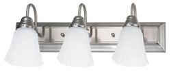 24 in. wide 3 Light Tulip Bathroom Vanity Fixture with Frosted Bell Shades and Full Backplate in Brushed Nickel