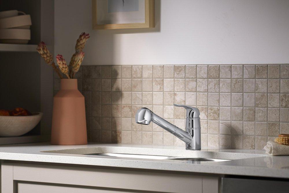 Sterling Polished Chrome Single Handle Pull Out Kitchen Faucet 