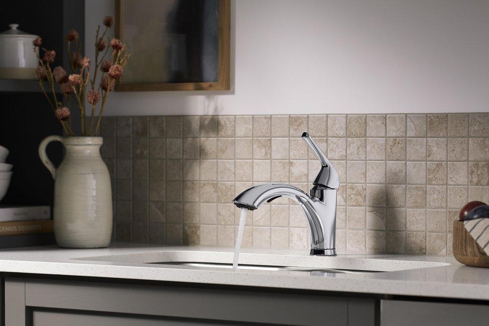 Sterling Polished Chrome Single Handle Pull Out Kitchen Faucet 