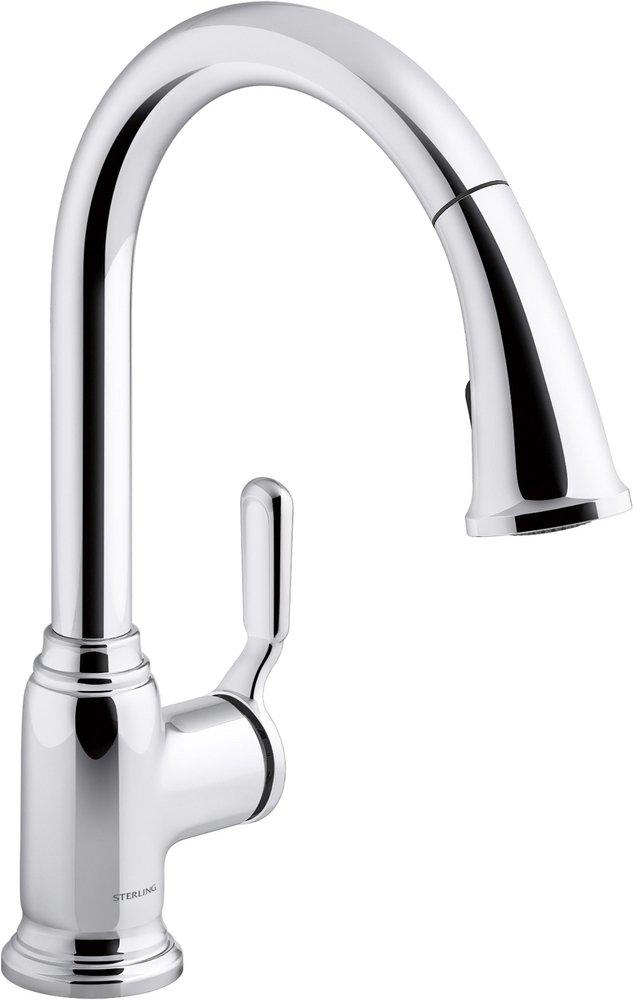Sterling Polished Chrome Single Handle Pull Down Kitchen Faucet 