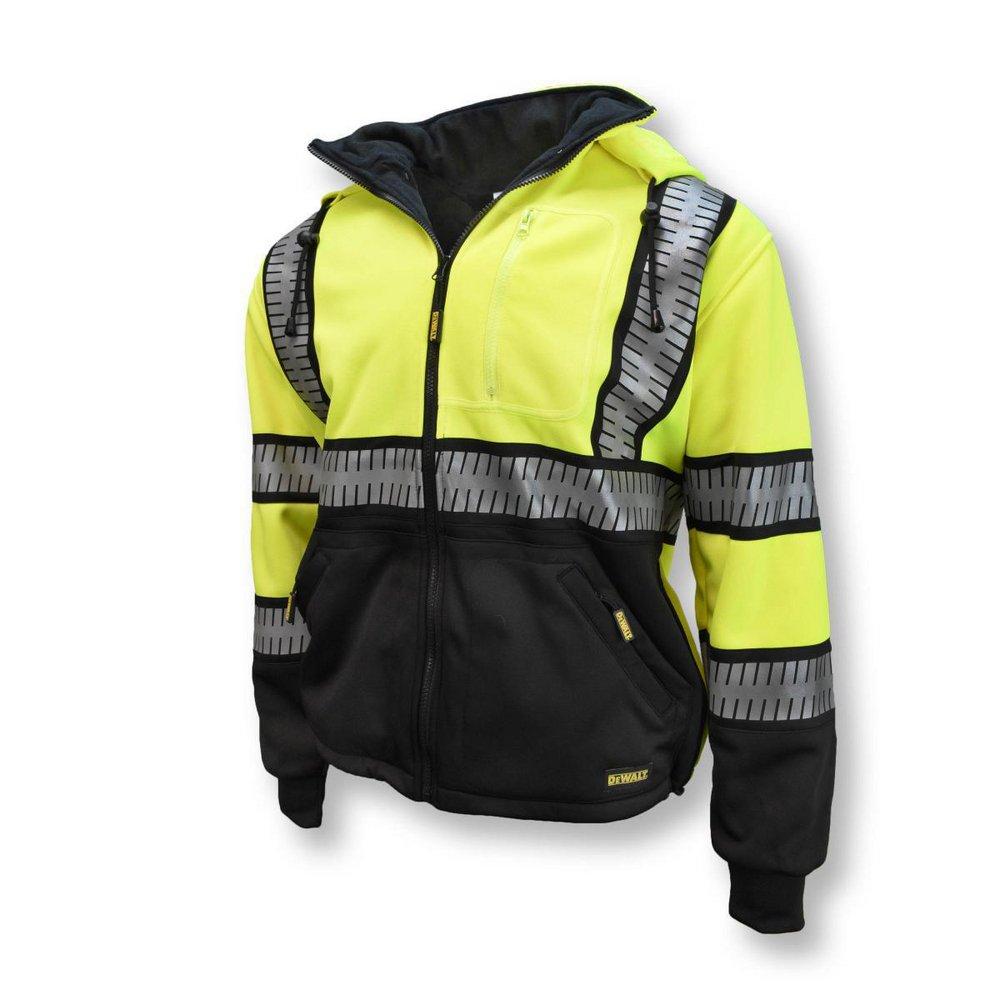 DEWALT Black Polyester Reusable Deluxe Zip Front Hooded Sweatshirt in Black and Hi-Viz Green 
