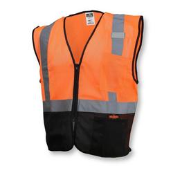 Size 2X Polyester Mesh Reusable Economy Safety Vest in Black and Hi-Viz Orange