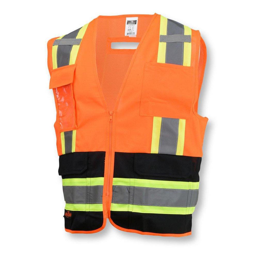 Radians Black Polyester Reusable Two Tone Surveyor Safety Vest in Black and Hi-Viz Orange 