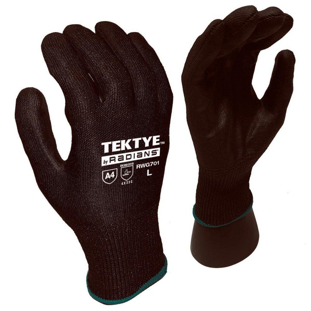 Radians Black Polyurethane Coated Fiberglass and Stainless Steel Automotive and Construction Touchscreen A4 Work Reusable Gloves in Black 