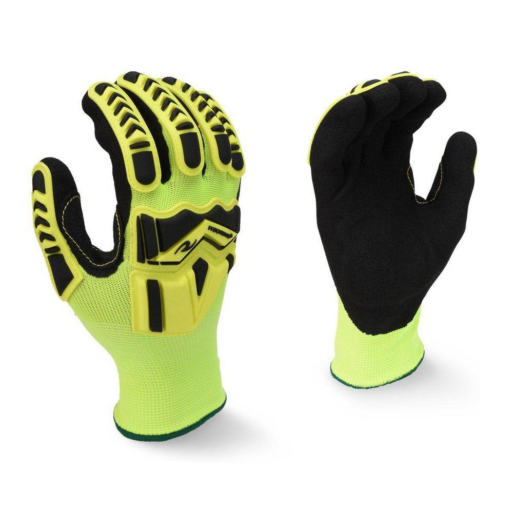 Radians Hi-Viz Green Plastic and Rubber Automotive and Bottling Work Reusable Gloves in Hi-Viz Yellow and Black 