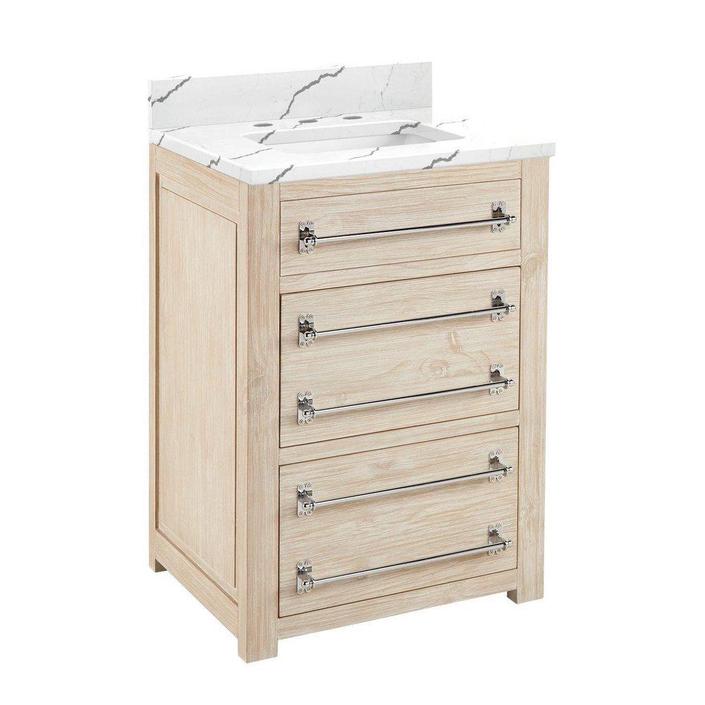 Signature Hardware Whitewash Pine 24 in. Floor Mount Vanity in Whitewash, Hailstone White with Chrome 