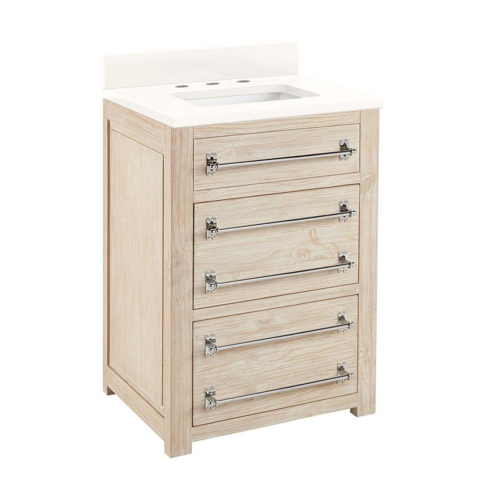Signature Hardware Whitewash Pine 24 in. Floor Mount Vanity in Whitewash, Riverside Grey with Chrome 