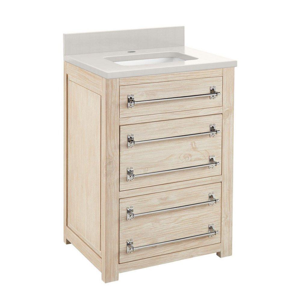 Signature Hardware Whitewash Pine 24 in. Floor Mount Vanity in Whitewash, Riverside Grey with Chrome 