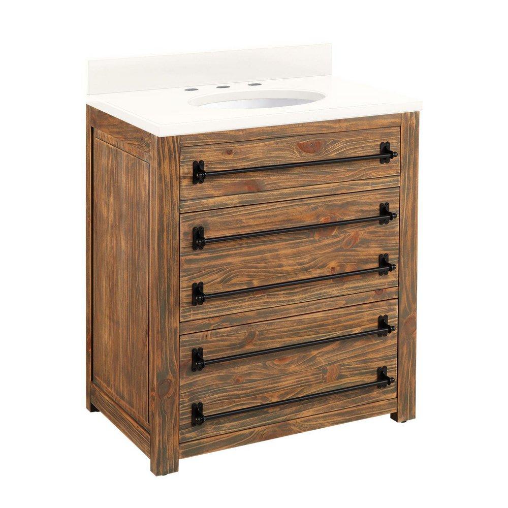 Signature Hardware Whitewash Pine 24 in. Floor Mount Vanity in Whitewash, Riverside Grey with Chrome 