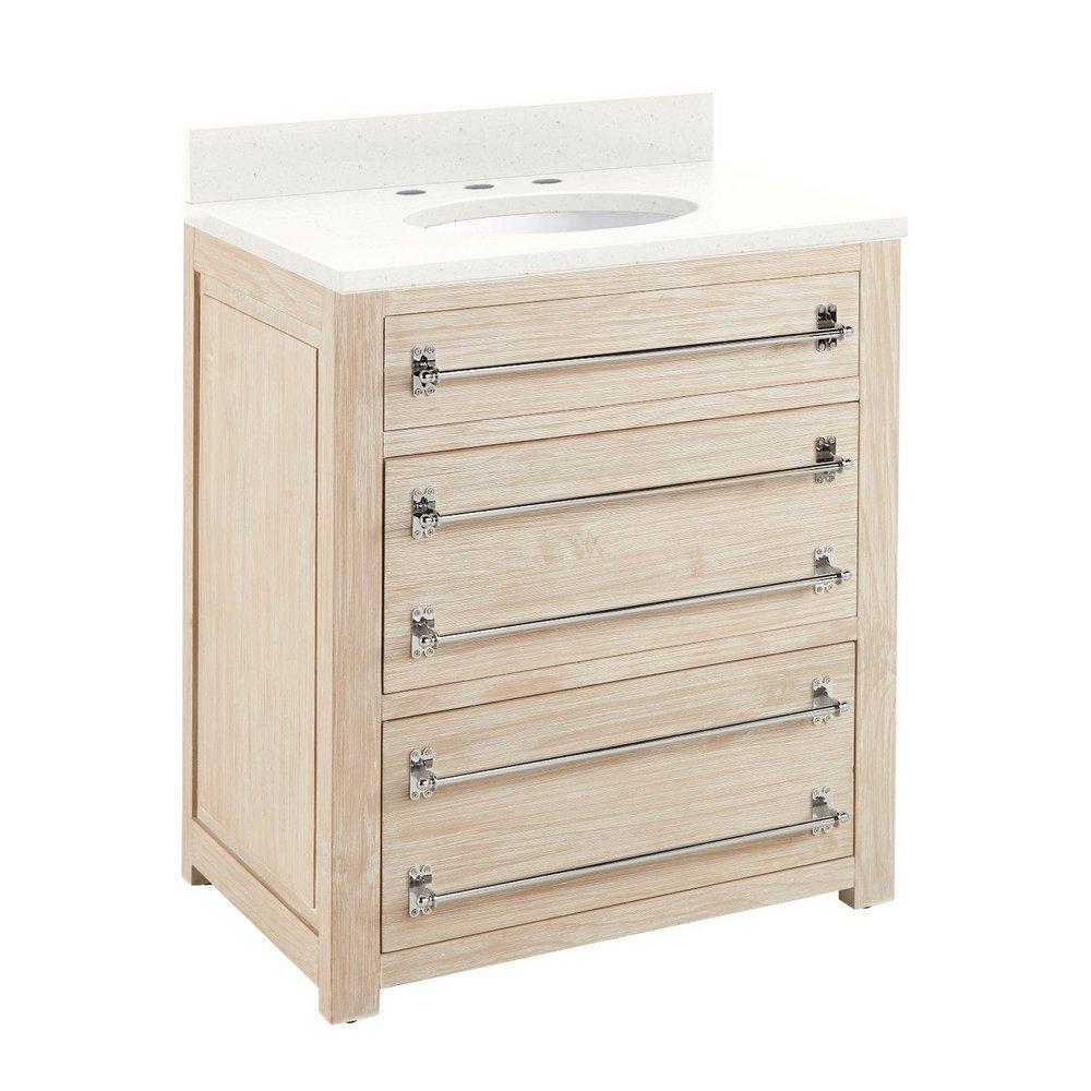 Signature Hardware Whitewash Pine 24 in. Floor Mount Vanity in Whitewash, Feathered White with Chrome 