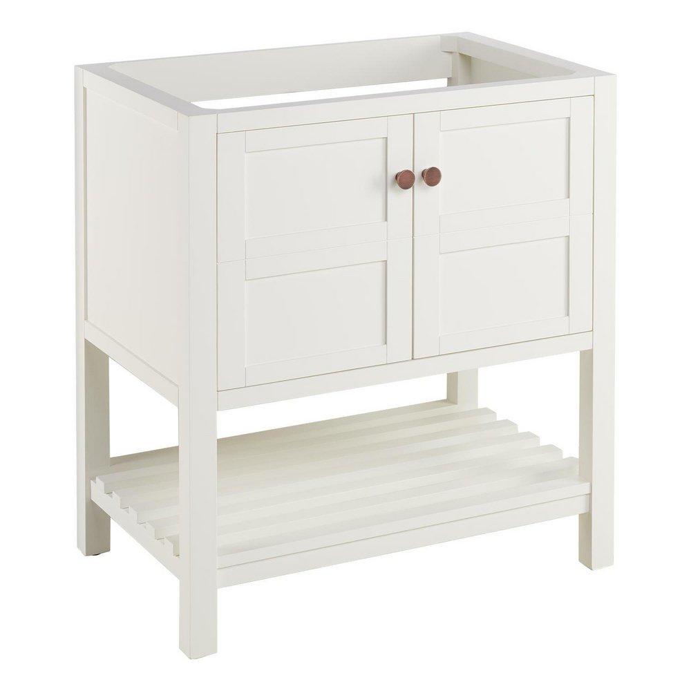 Signature Hardware Soft White 30 in. Floor Mount Vanity in White, Antique Copper with Riverside Grey 