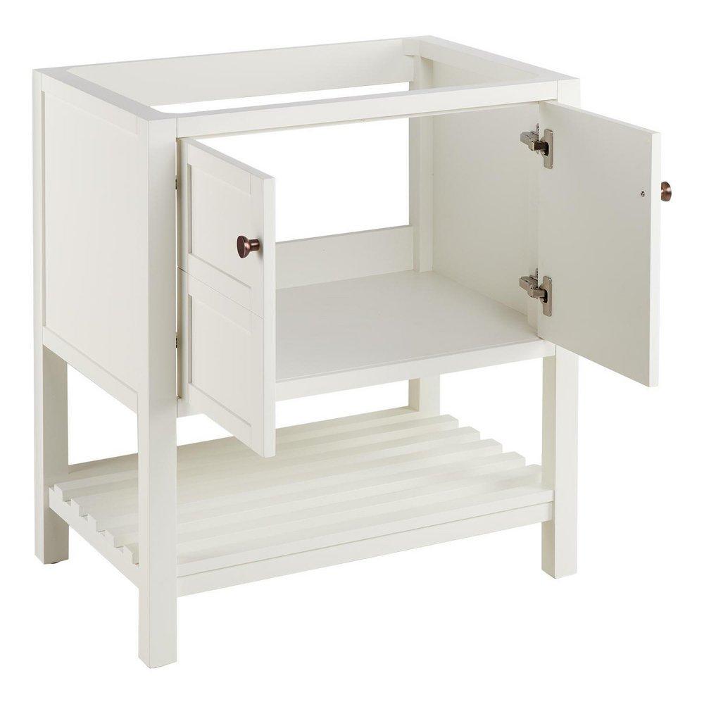 Signature Hardware Soft White 30 in. Floor Mount Vanity in White, Antique Copper with Riverside Grey 