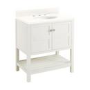 Signature Hardware Soft White 30 in. Floor Mount Vanity in White, Antique Copper with Riverside Grey 