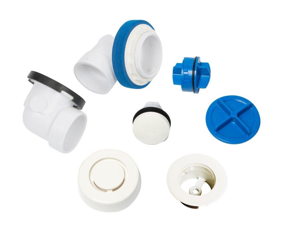Dearborn White 1-1/2 in. PVC Bath Waste Touch Toe Half Kit Drain with Spud 