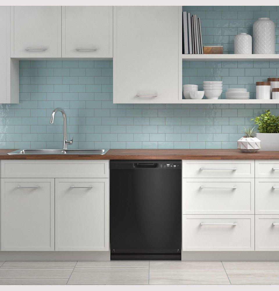GE&reg; Black 24 in. Front Control Dishwasher 