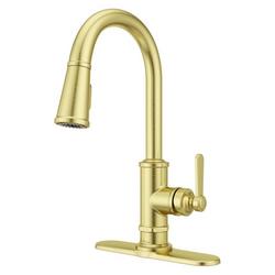 Single Handle Pull Down Kitchen Faucet in Brushed Gold