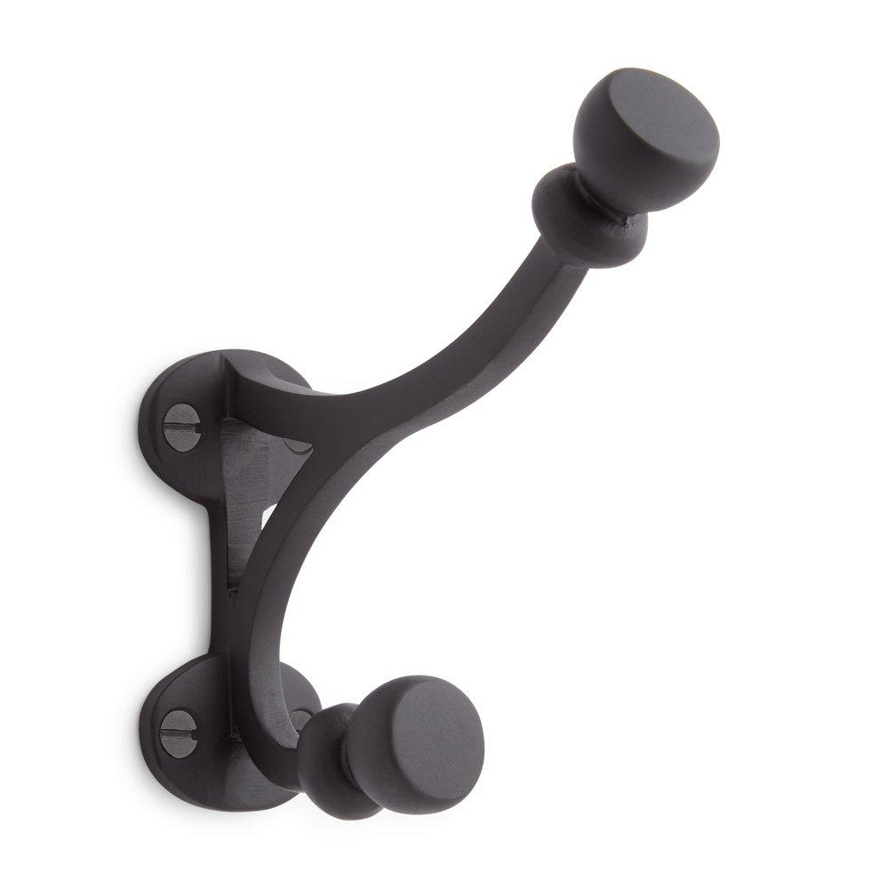 Signature Hardware Satin Black Solid Brass Double Coat Hook 