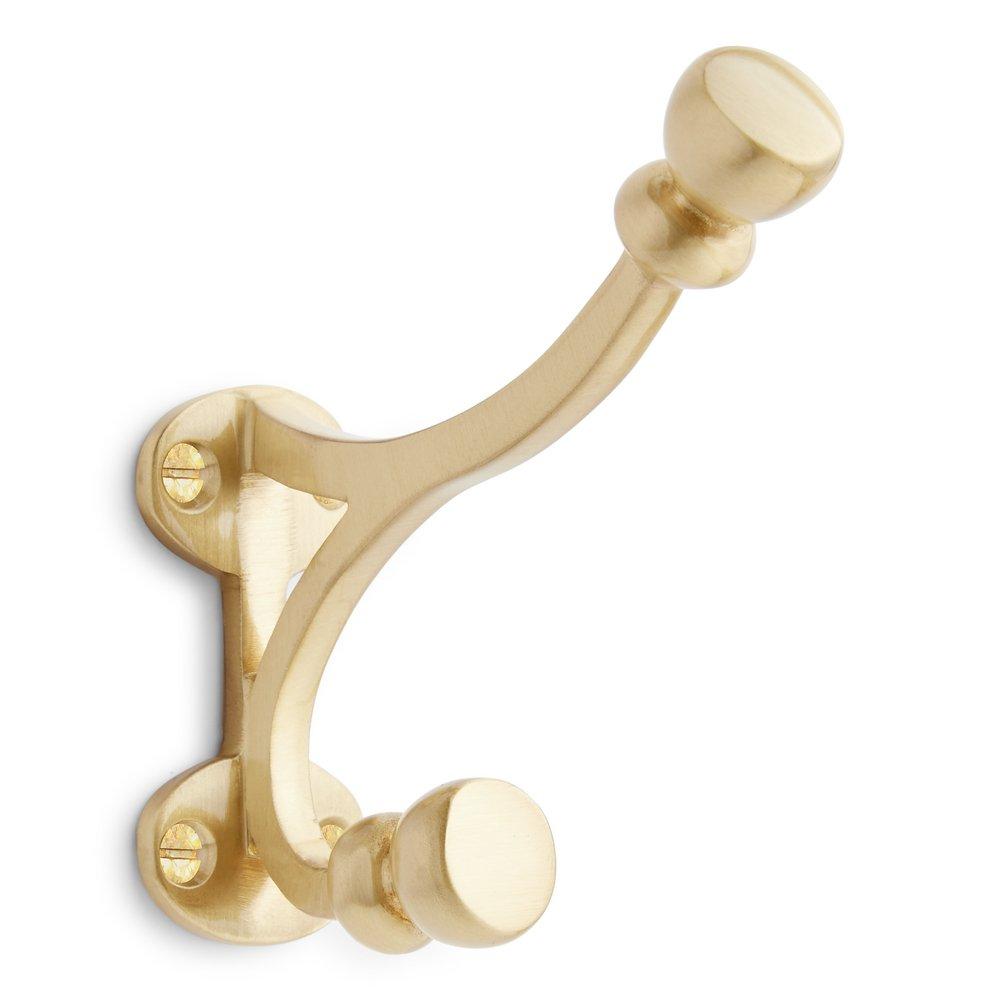 Signature Hardware Satin Brass Solid Brass Double Coat Hook 