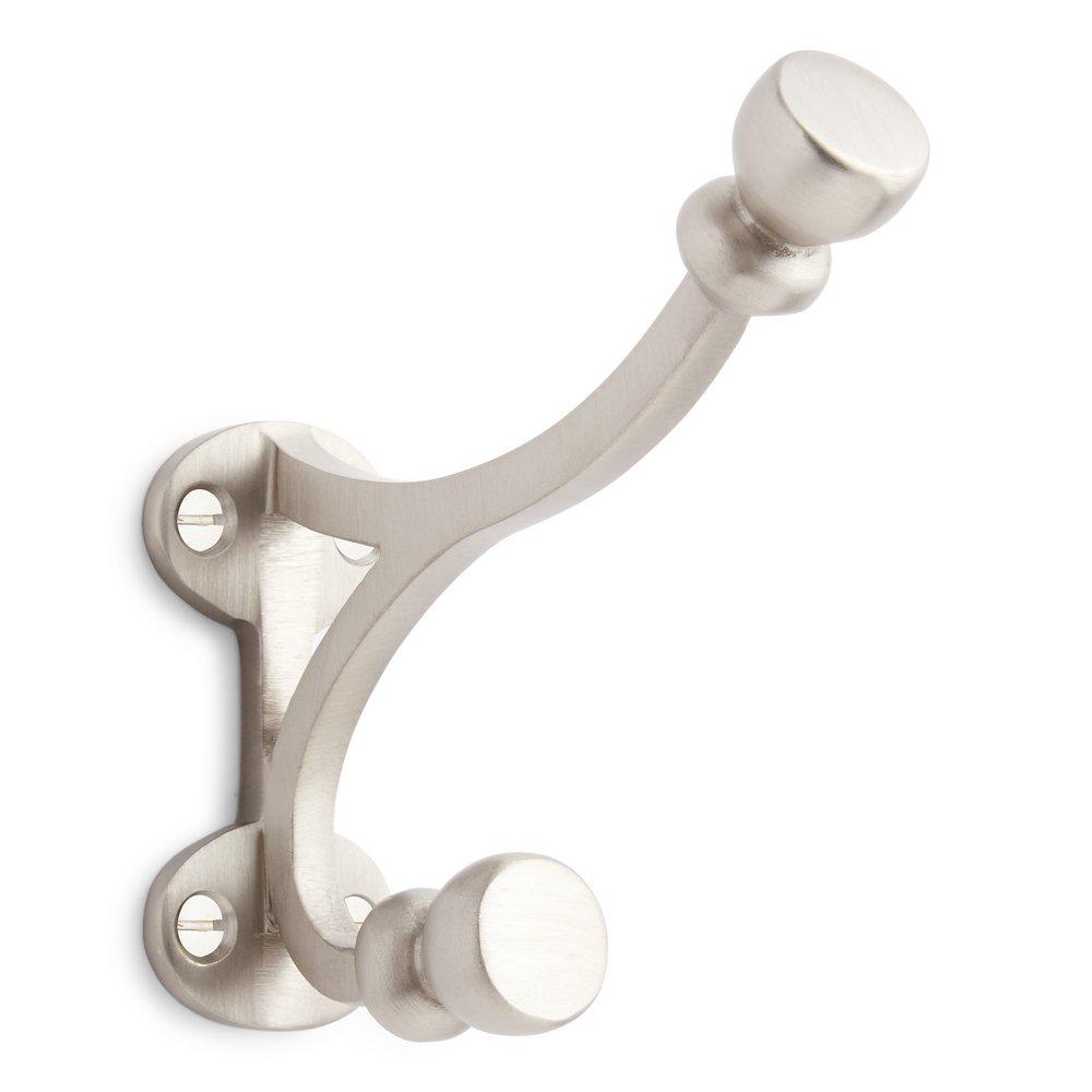 Signature Hardware Brushed Nickel Solid Brass Double Coat Hook 