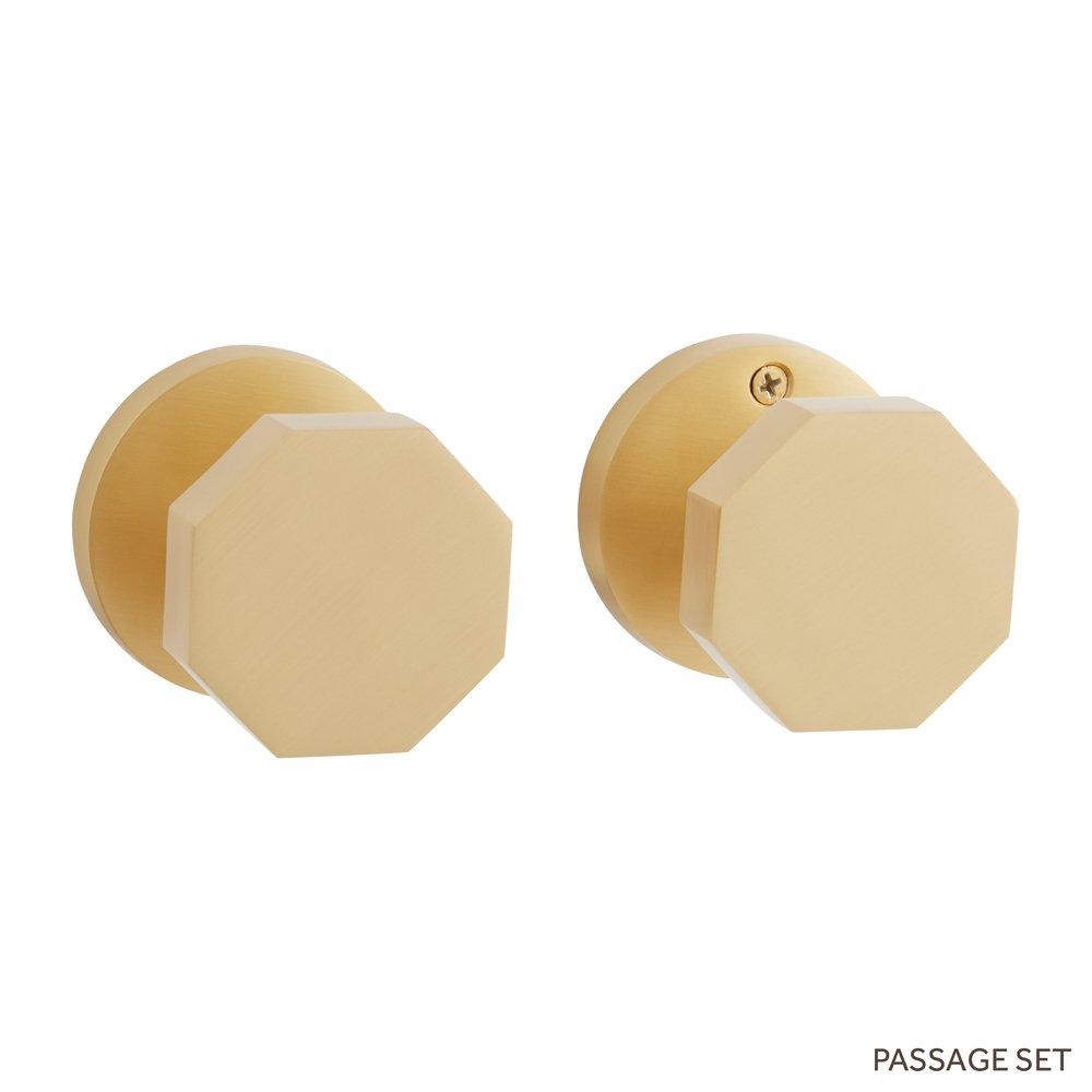 Signature Hardware Satin Brass Solid Brass Passage Interior Door Set Knob in Satin Brass 