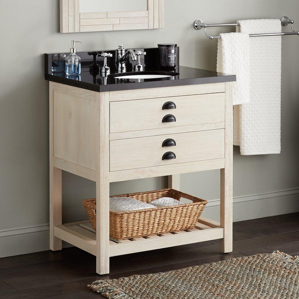 Signature Hardware Cottage White Floor Mount Vanity in Whitewash Pine 