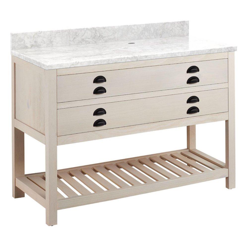 Signature Hardware Cottage White Floor Mount Vanity in Whitewash Pine 