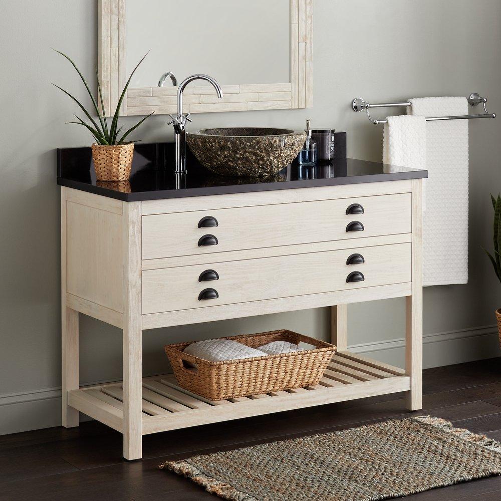 Signature Hardware Cottage White Floor Mount Vanity in Whitewash Pine 