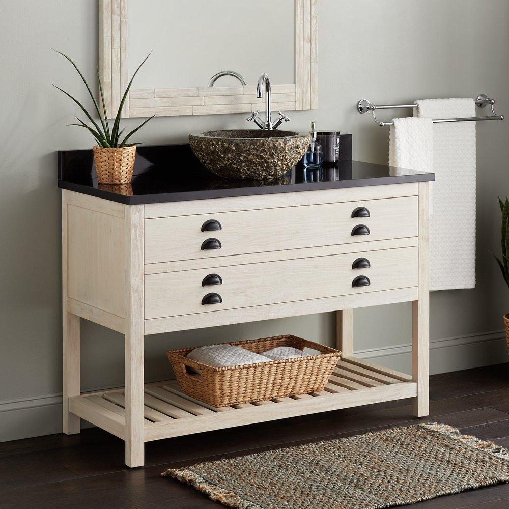 Signature Hardware Cottage White Floor Mount Vanity in Whitewash Pine 