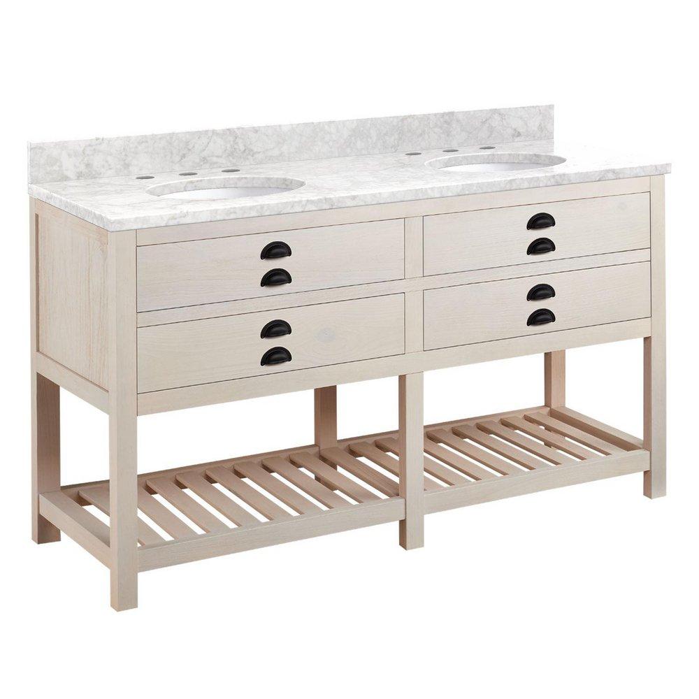 Signature Hardware Cottage White Floor Mount Vanity in Whitewash Pine 