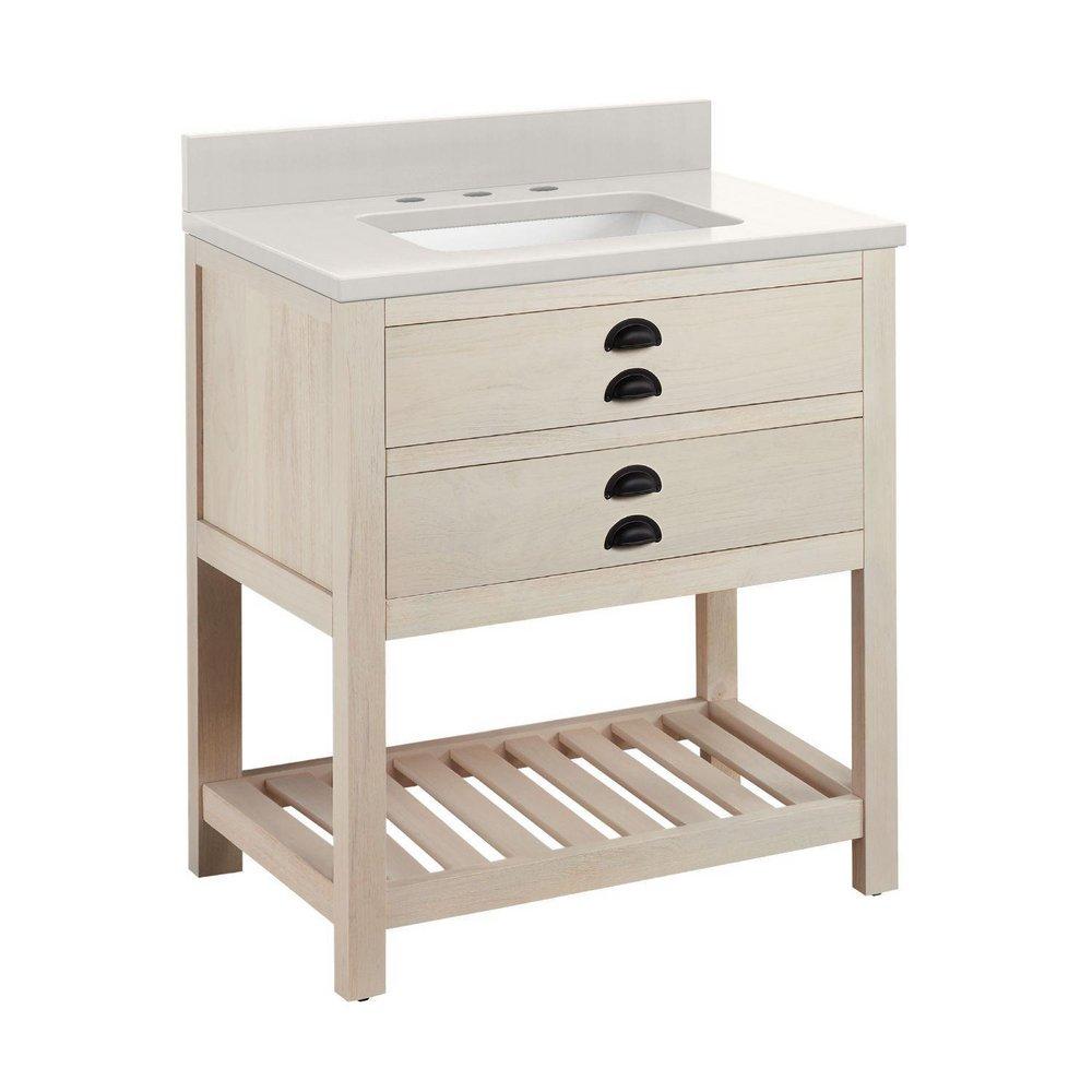 Signature Hardware Cottage White Floor Mount Vanity in Whitewash Pine 