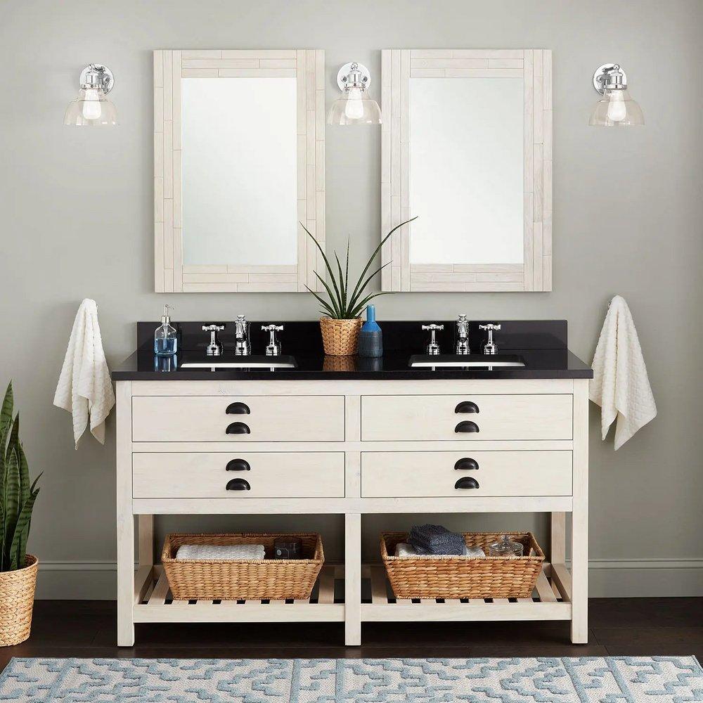 Signature Hardware Cottage White Floor Mount Vanity in Whitewash Pine 