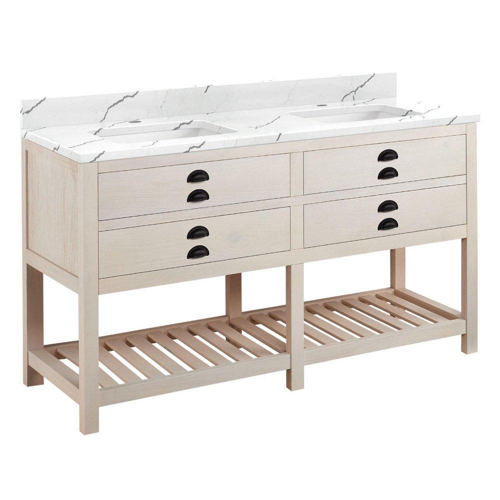 Signature Hardware Cottage White Floor Mount Vanity in Whitewash Pine 