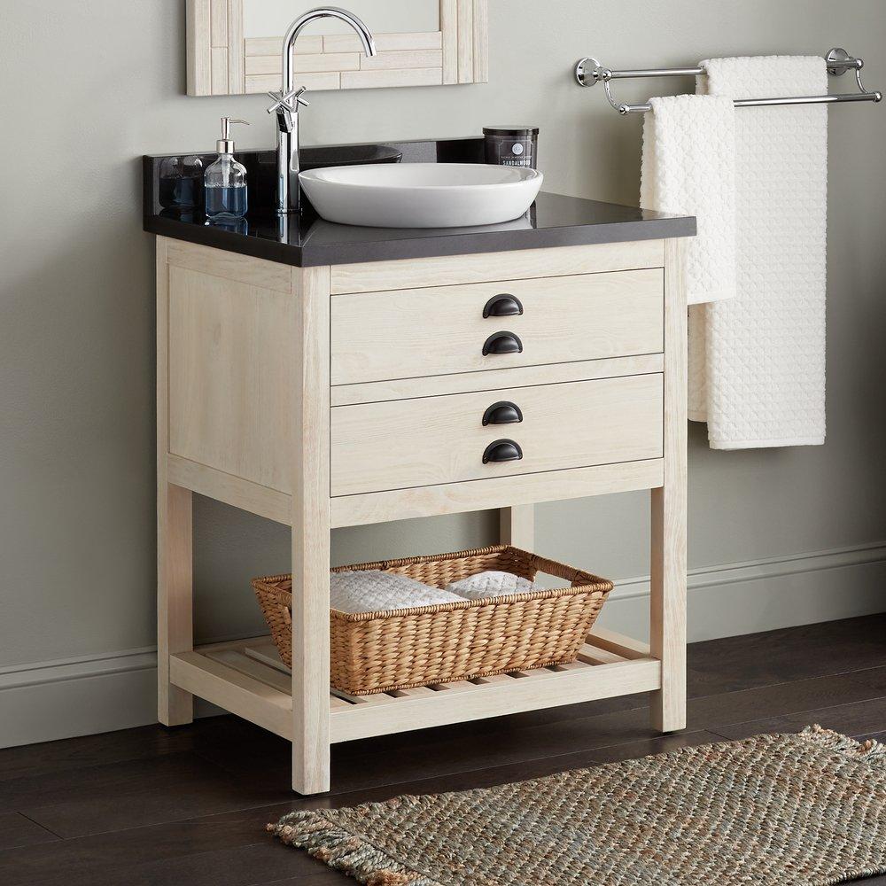Signature Hardware Cottage White Floor Mount Vanity in Whitewash Pine 