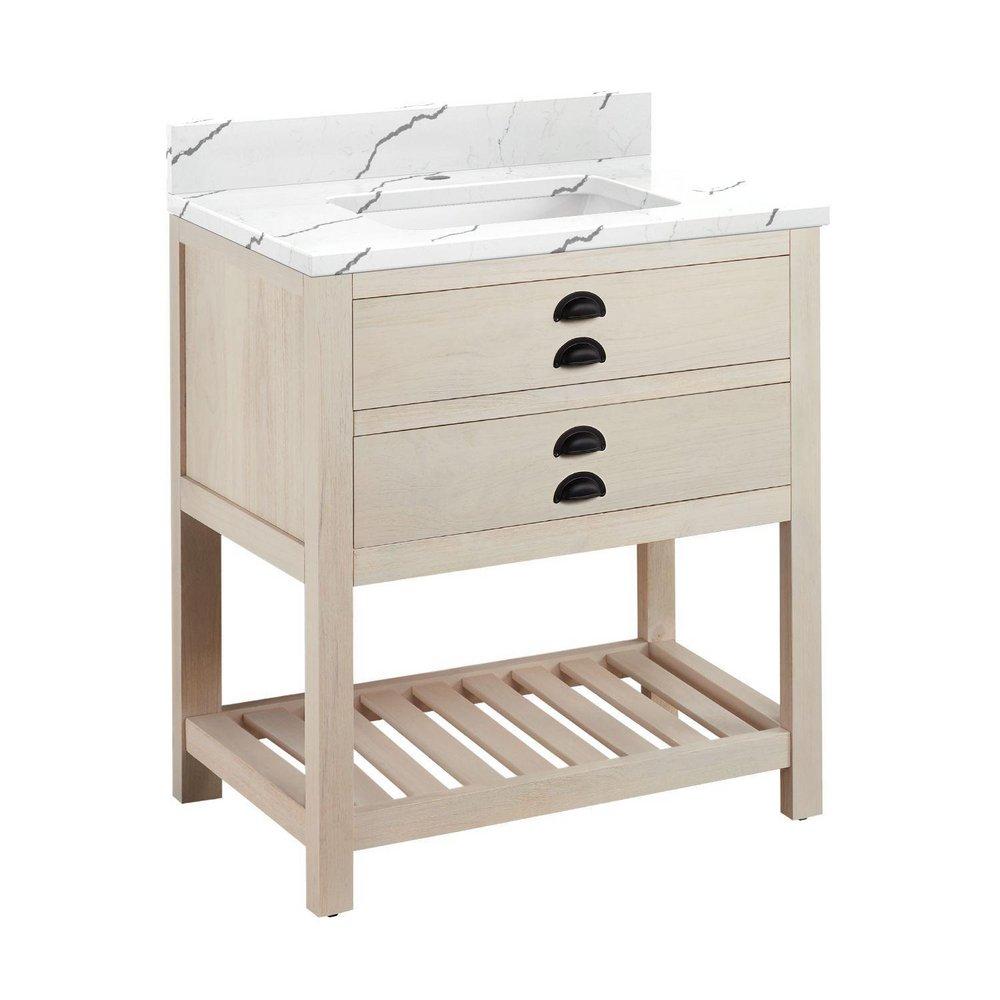 Signature Hardware Cottage White Floor Mount Vanity in Whitewash Pine 