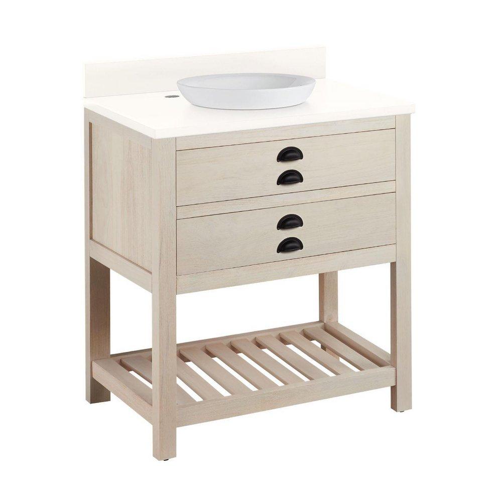 Signature Hardware Cottage White Floor Mount Vanity in Whitewash Pine 