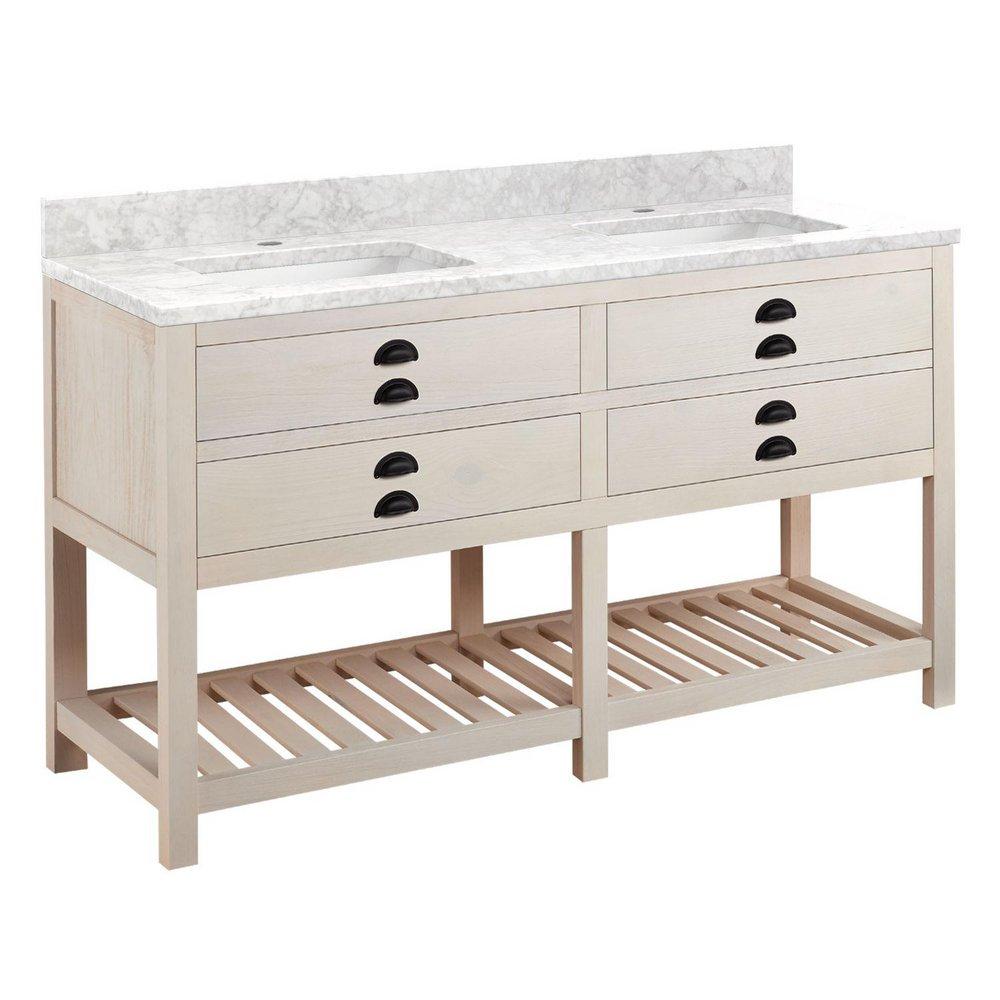 Signature Hardware Cottage White Floor Mount Vanity in Whitewash Pine 