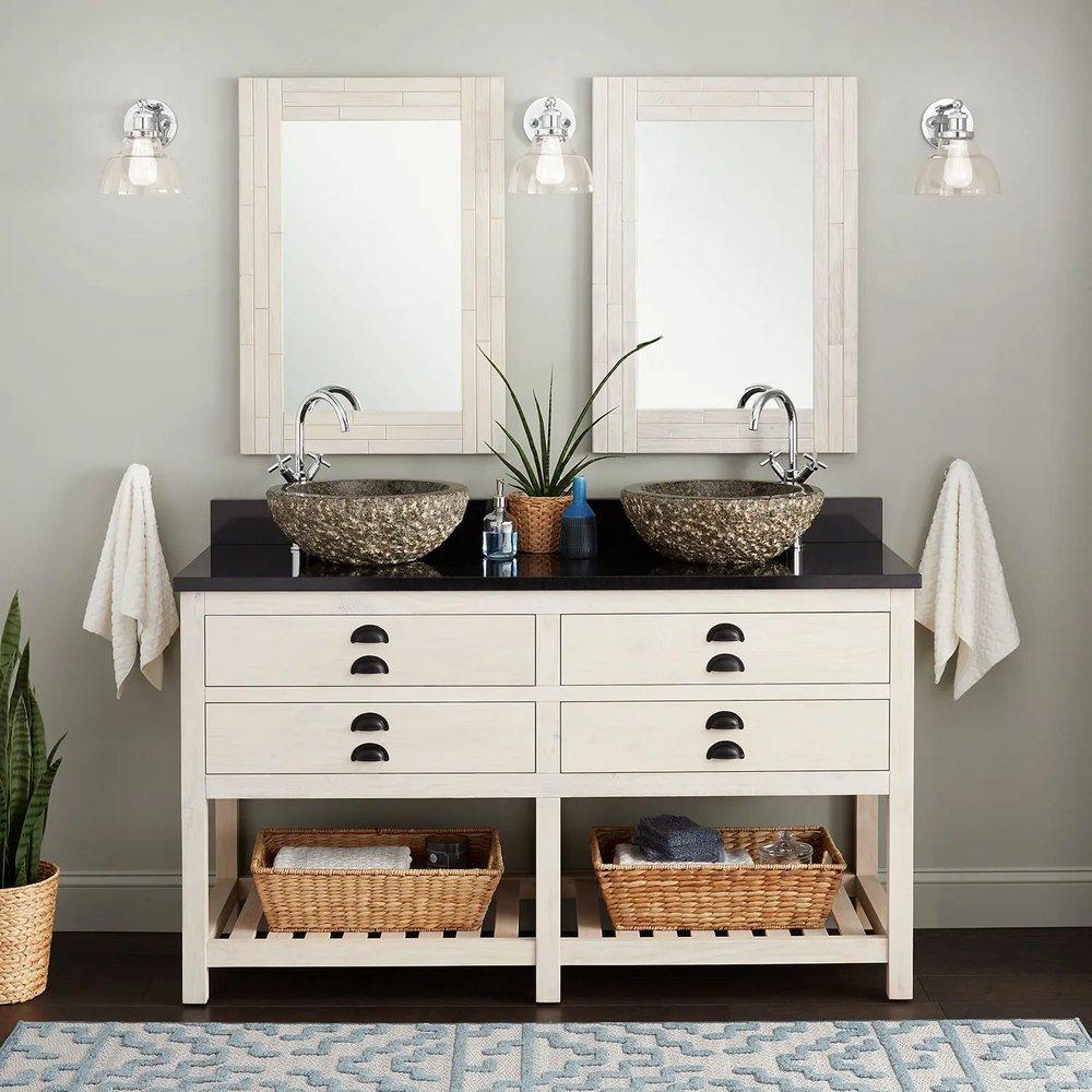 Signature Hardware Cottage White Floor Mount Vanity in Whitewash Pine 