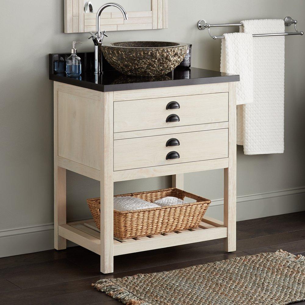 Signature Hardware Cottage White Floor Mount Vanity in Whitewash Pine 