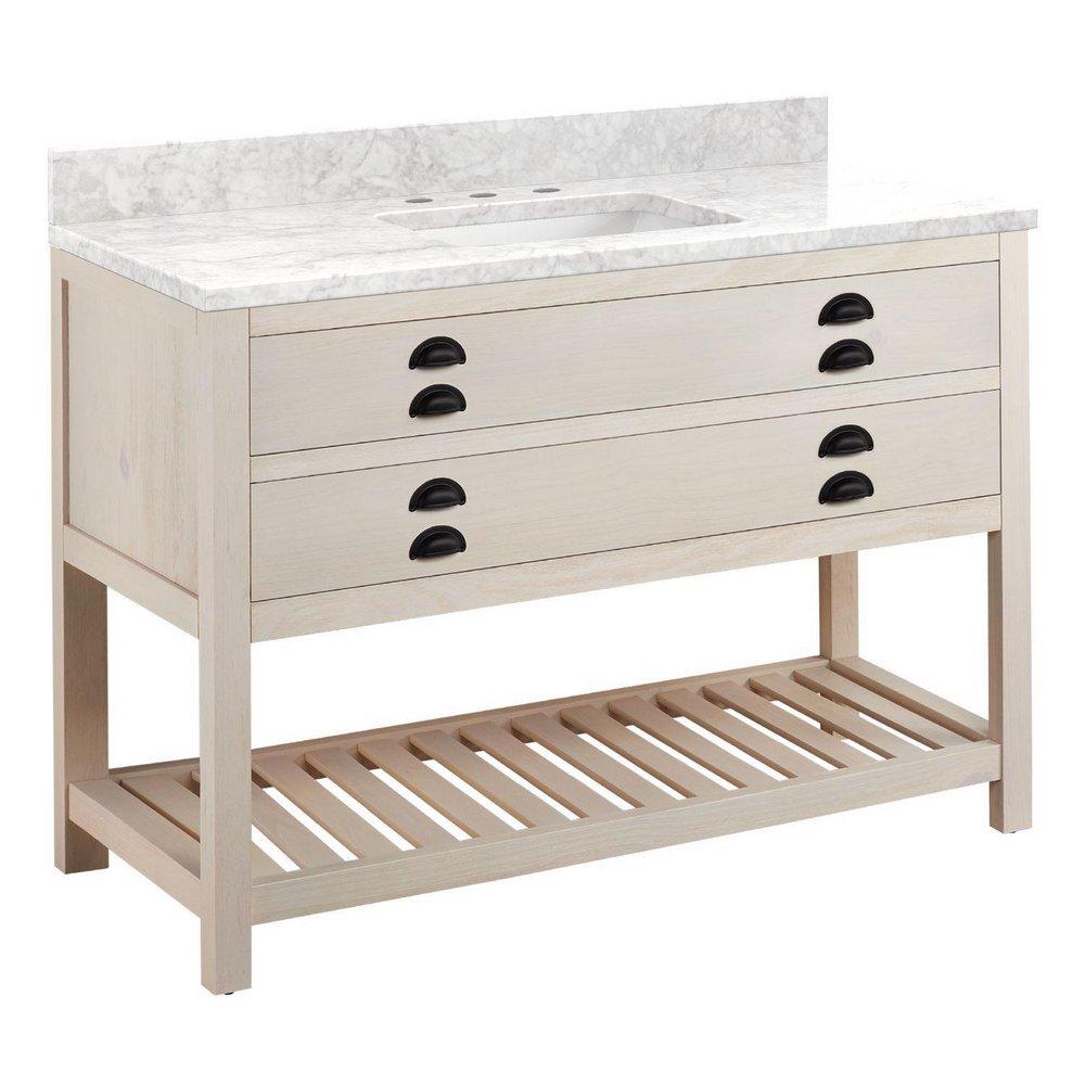 Signature Hardware Cottage White Floor Mount Vanity in Whitewash Pine 