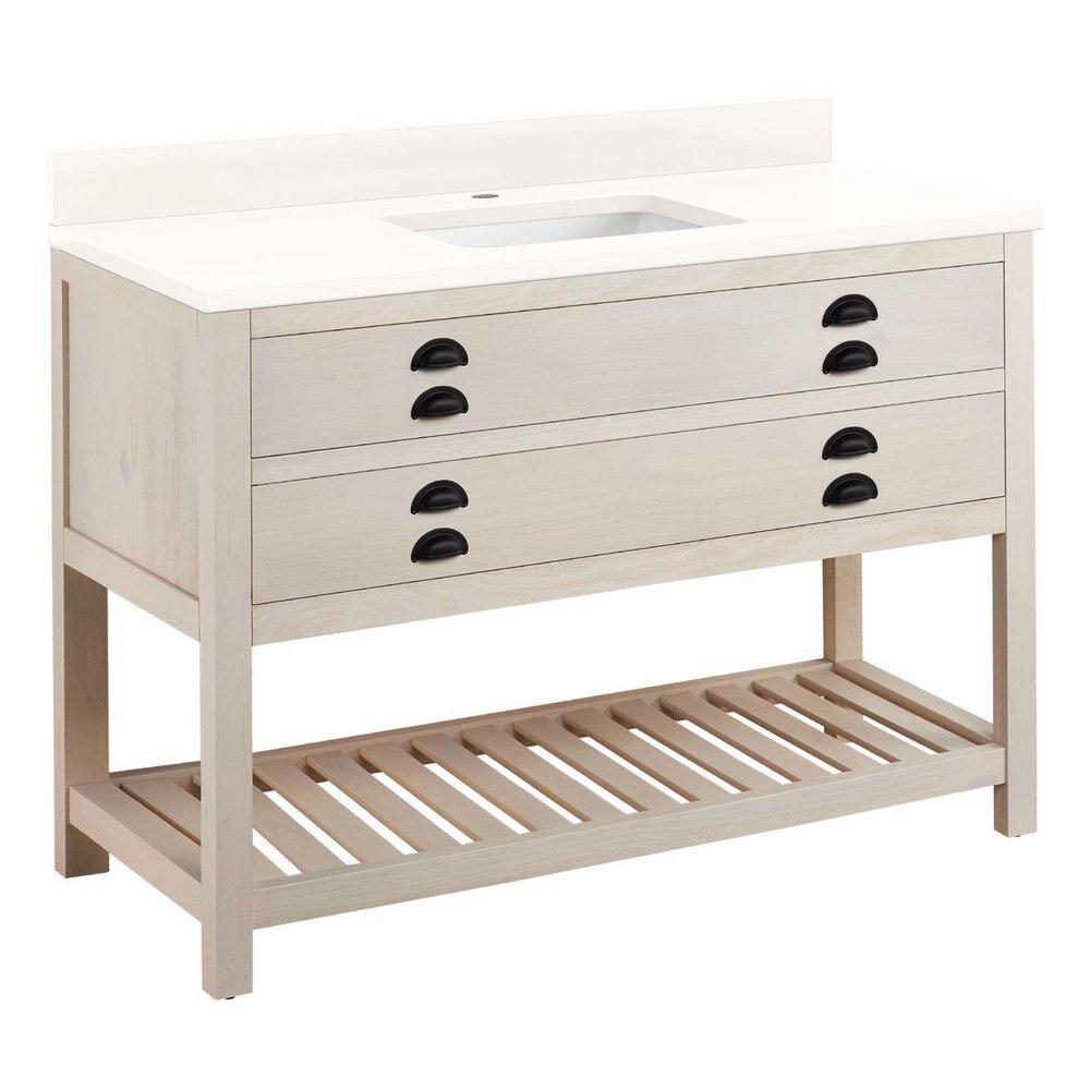 Signature Hardware Cottage White Floor Mount Vanity in Whitewash Pine 