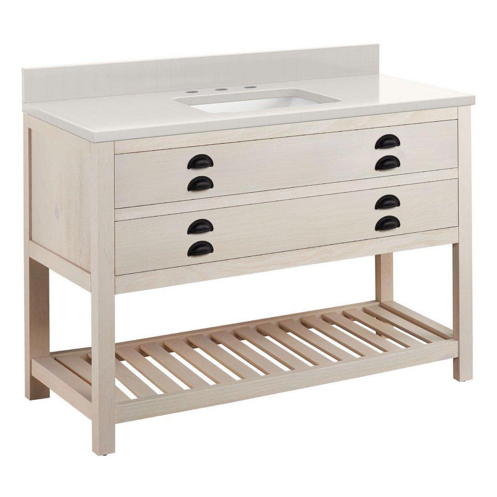 Signature Hardware Cottage White Floor Mount Vanity in Whitewash Pine 