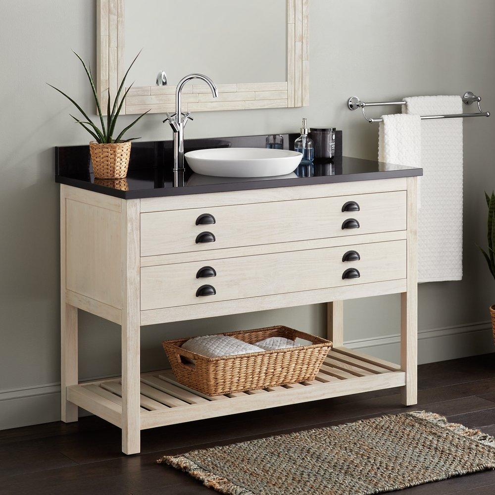 Signature Hardware Cottage White Floor Mount Vanity in Whitewash Pine 