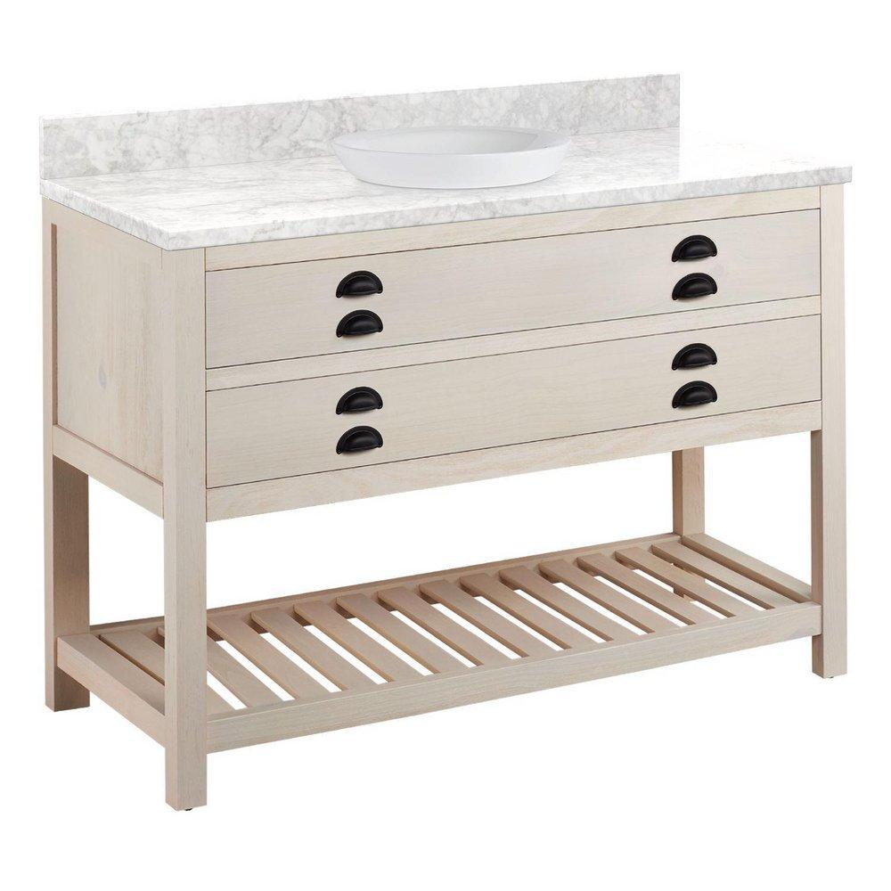 Signature Hardware Cottage White Floor Mount Vanity in Whitewash Pine 