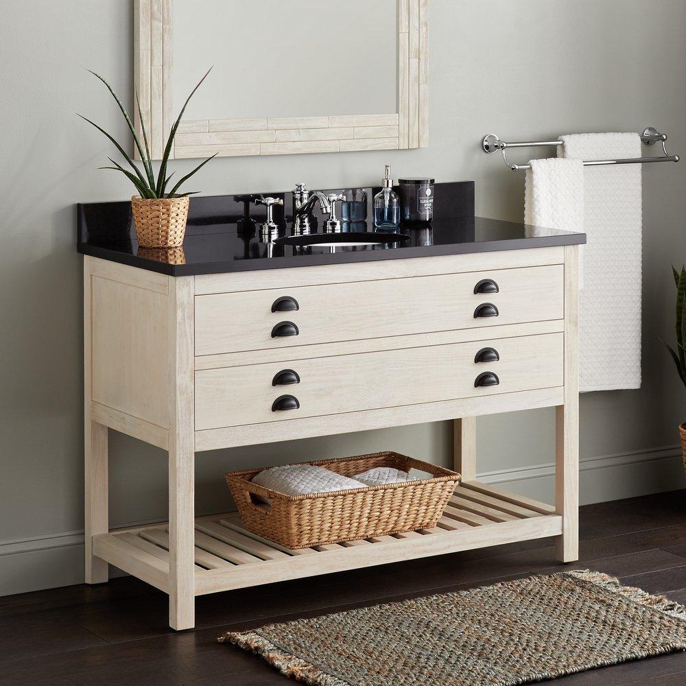Signature Hardware Cottage White Floor Mount Vanity in Whitewash Pine 