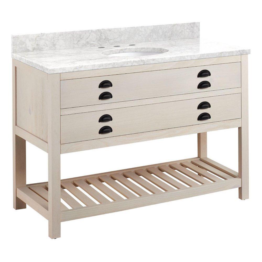 Signature Hardware Cottage White Floor Mount Vanity in Whitewash Pine 