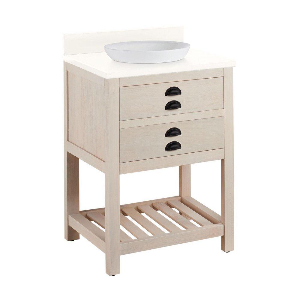 Signature Hardware Cottage White Floor Mount Vanity in Whitewash Pine 