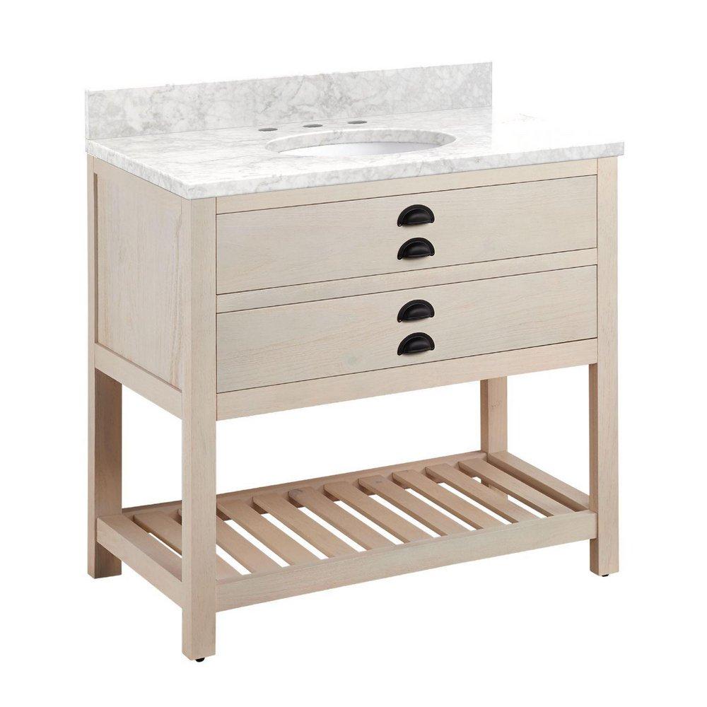 Signature Hardware Cottage White Floor Mount Vanity in Whitewash Pine 