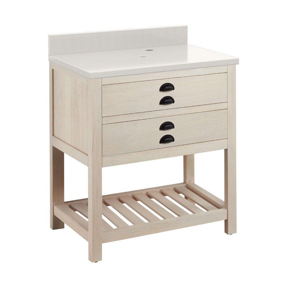 Signature Hardware Cottage White Floor Mount Vanity in Whitewash Pine 