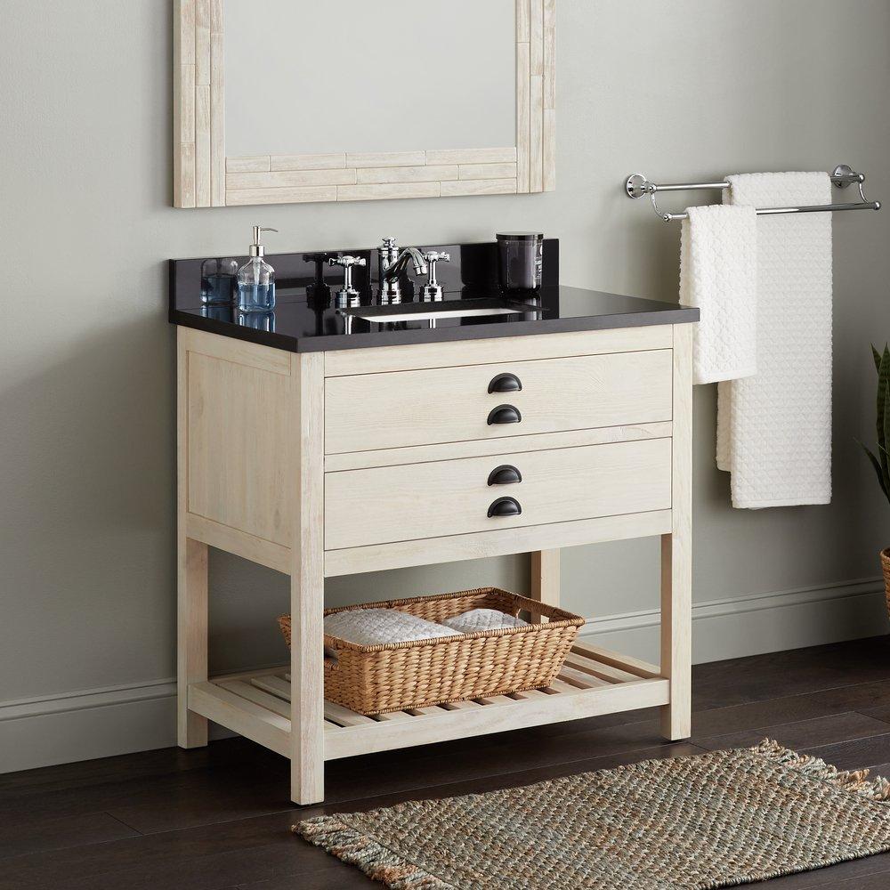 Signature Hardware Cottage White Floor Mount Vanity in Whitewash Pine 