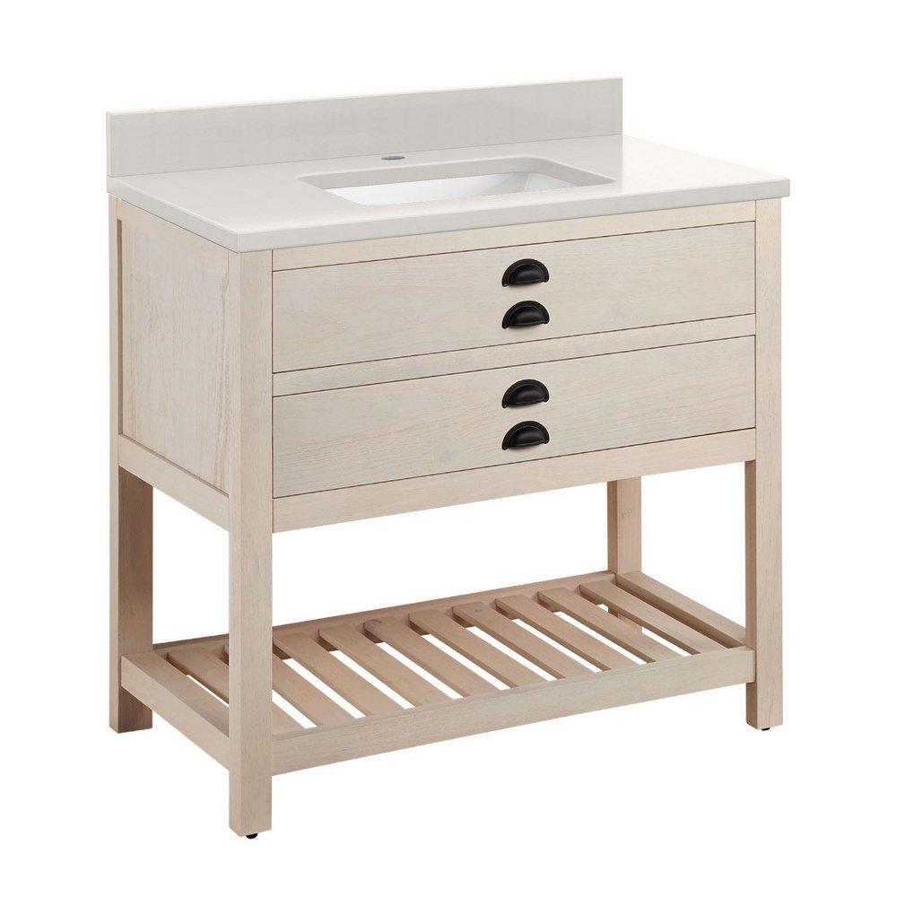 Signature Hardware Cottage White Floor Mount Vanity in Whitewash Pine 